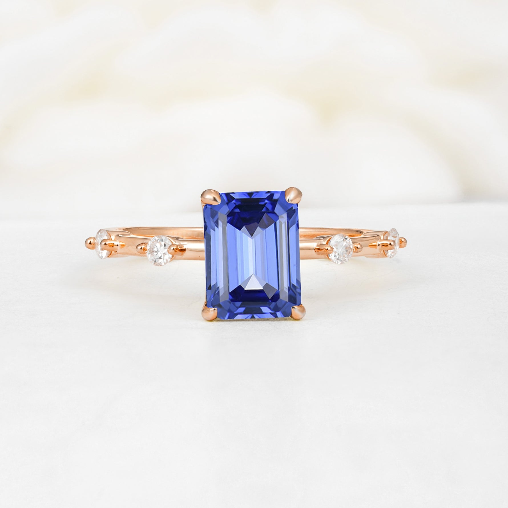 Minimalist Emerald Cut Side Stone Accent Sapphire Engagement Ring - Additional view