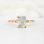 Minimalist Emerald Cut Side Stone Accent Fire Opal Engagement Ring - Additional view