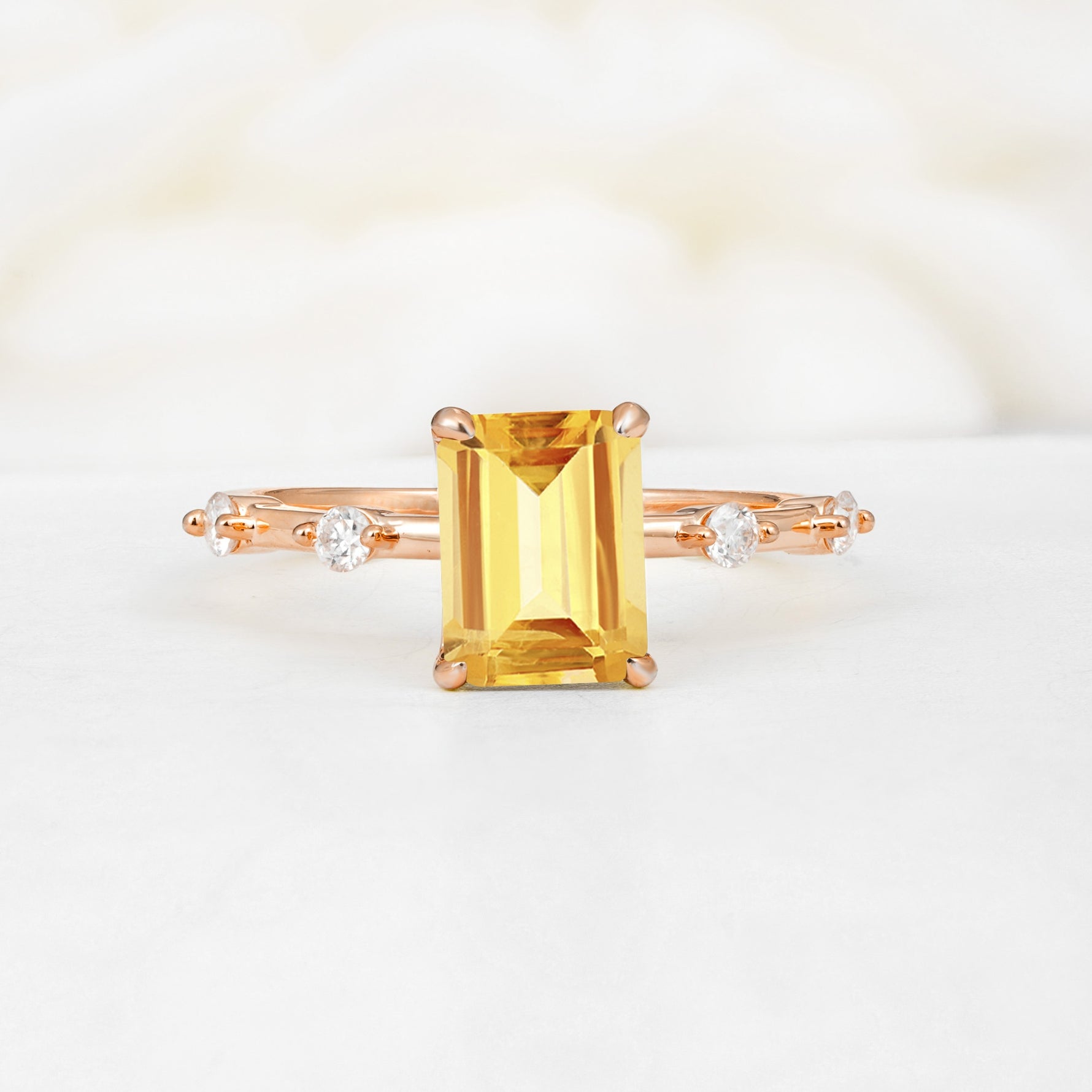 Minimalist Emerald Cut Side Stone Accent Citrine Engagement Ring - Additional view