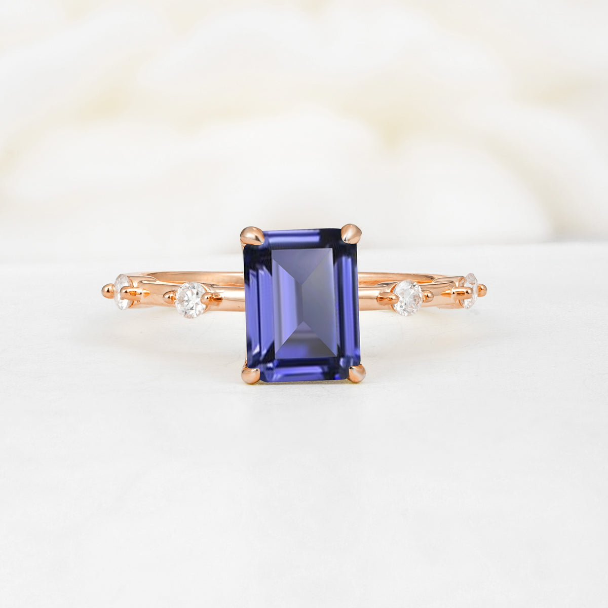 Minimalist Emerald Cut Side Stone Accent Tanzanite Engagement Ring - Additional view