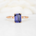 Minimalist Emerald Cut Side Stone Accent Tanzanite Engagement Ring - Additional view