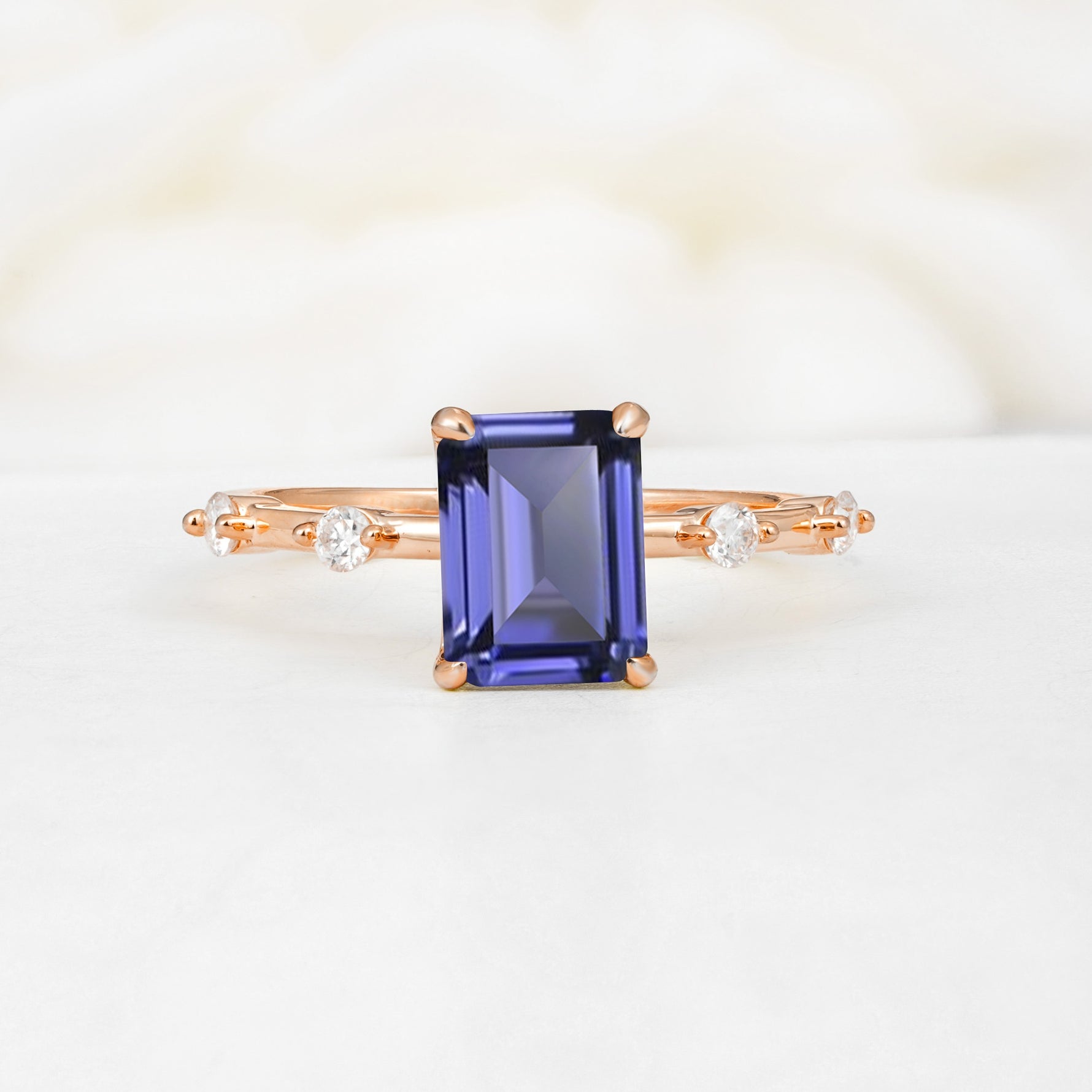 Minimalist Emerald Cut Side Stone Accent Tanzanite Engagement Ring - Additional view