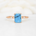 Minimalist Emerald Cut Side Stone Accent Turquoise Engagement Ring - Additional view
