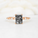 Minimalist Emerald Cut Side Stone Accent Black Rutilated Quartz Engagement Ring - Additional view