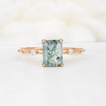 Minimalist Emerald Cut Side Stone Accent Moss Agate Engagement Ring - Additional view