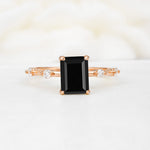 Minimalist Emerald Cut Side Stone Accent Black Onyx Engagement Ring - Additional view