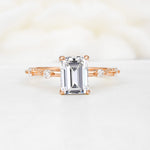Minimalist Emerald Cut Side Stone Accent Lab Diamond Engagement Ring - Additional view