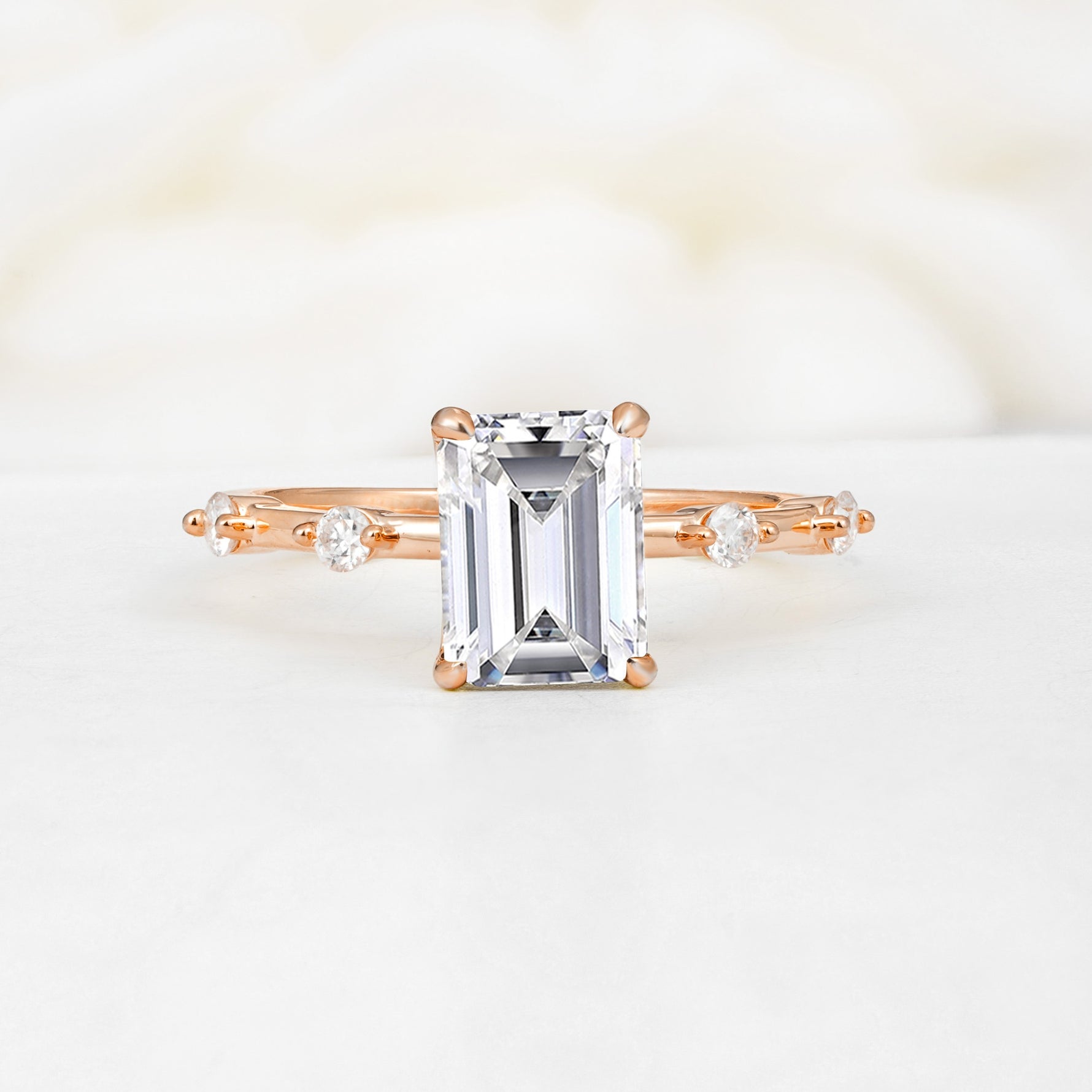 Minimalist Emerald Cut Side Stone Accent Lab Diamond Engagement Ring - Additional view