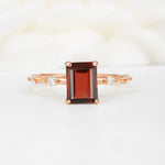 Minimalist Emerald Cut Side Stone Accent Garnet Engagement Ring - Additional view