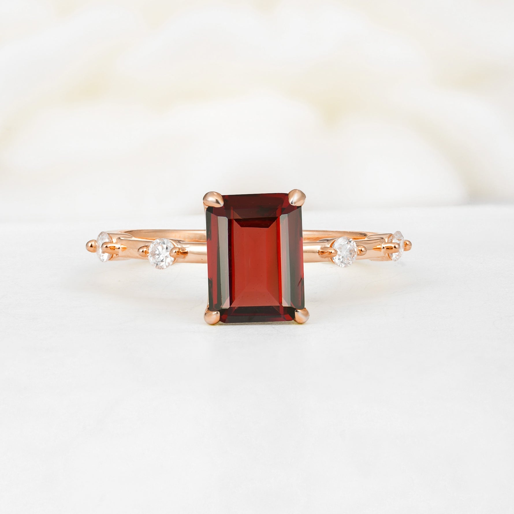 Minimalist Emerald Cut Side Stone Accent Garnet Engagement Ring - Additional view