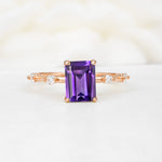 Minimalist Emerald Cut Side Stone Accent Amethyst Engagement Ring - Additional view