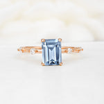 Minimalist Emerald Cut Side Stone Accent Aquamarine Engagement Ring - Additional view