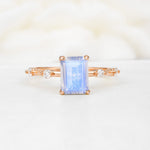 Minimalist Emerald Cut Side Stone Accent Moonstone Engagement Ring - Additional view