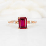 Minimalist Emerald Cut Side Stone Accent Ruby Engagement Ring - Additional view