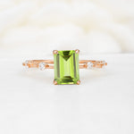 Minimalist Emerald Cut Side Stone Accent Peridot Engagement Ring - Additional view
