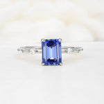 Minimalist Emerald Cut Side Stone Accent Sapphire Engagement Ring - Additional view