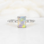 Minimalist Emerald Cut Side Stone Accent Fire Opal Engagement Ring - Additional view