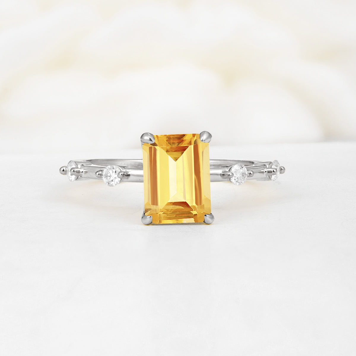 Minimalist Emerald Cut Side Stone Accent Citrine Engagement Ring - Additional view