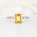 Minimalist Emerald Cut Side Stone Accent Citrine Engagement Ring - Additional view
