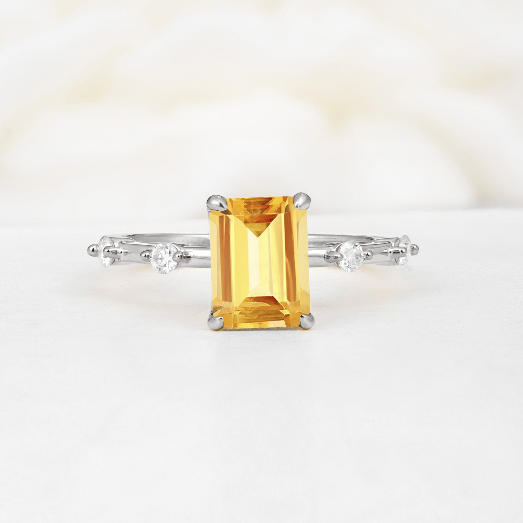 Minimalist Emerald Cut Side Stone Accent Citrine Engagement Ring - Additional view
