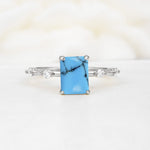 Minimalist Emerald Cut Side Stone Accent Turquoise Engagement Ring - Additional view