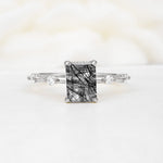 Minimalist Emerald Cut Side Stone Accent Black Rutilated Quartz Engagement Ring - Additional view