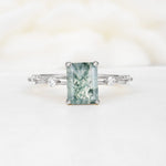 Minimalist Emerald Cut Side Stone Accent Moss Agate Engagement Ring - Additional view