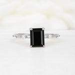 Minimalist Emerald Cut Side Stone Accent Black Onyx Engagement Ring - Additional view