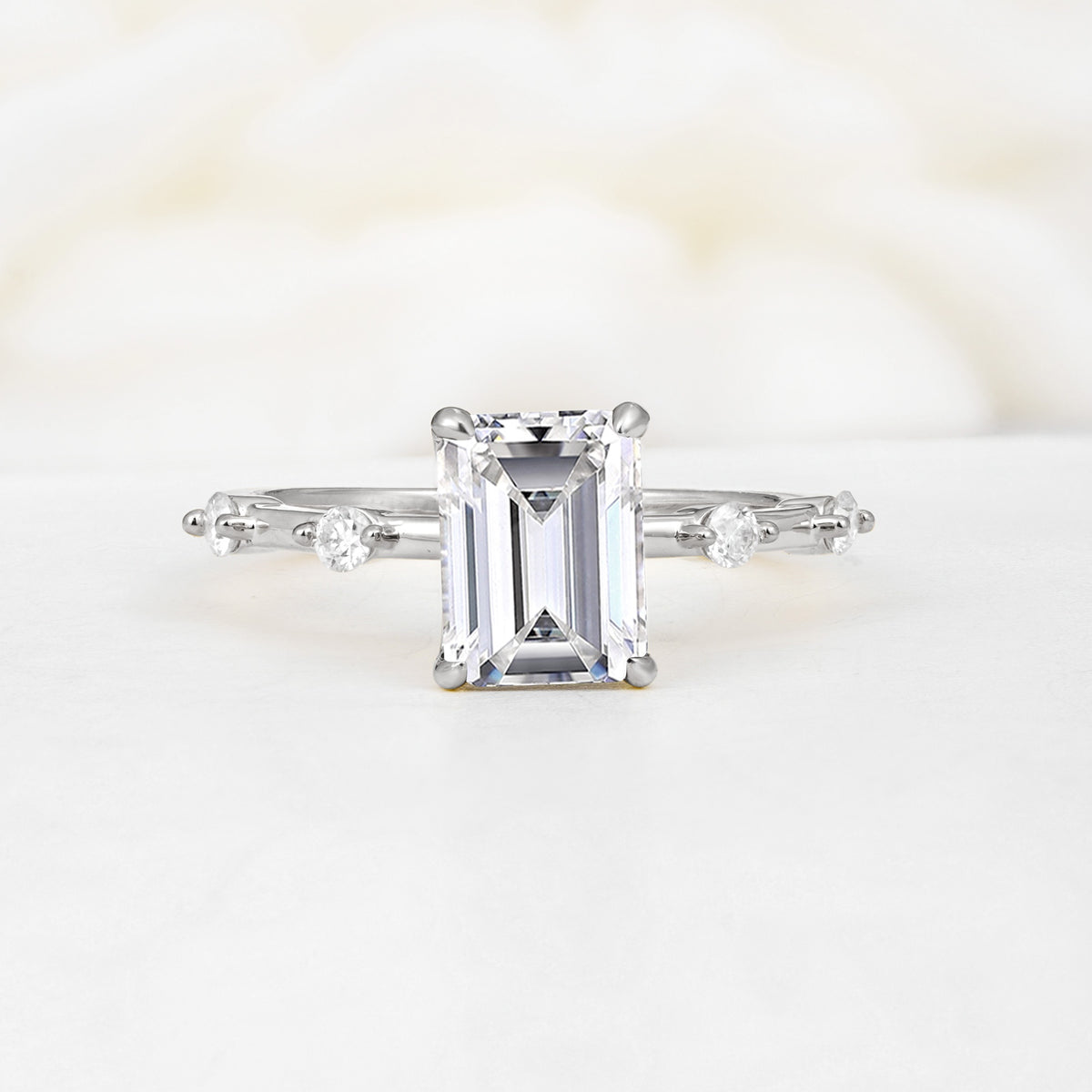 Minimalist Emerald Cut Side Stone Accent Lab Diamond Engagement Ring - Additional view