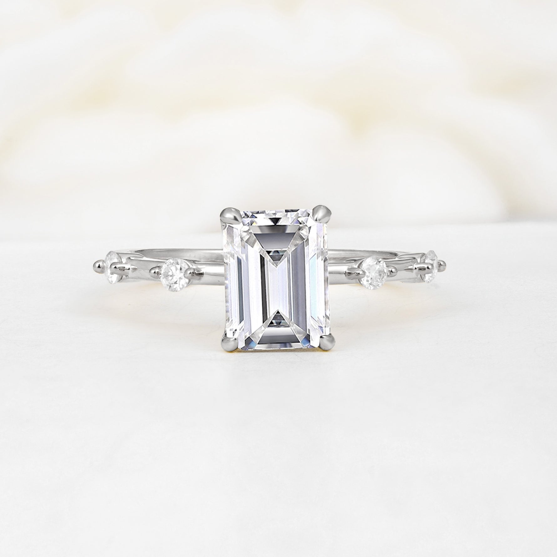 Minimalist Emerald Cut Side Stone Accent Lab Diamond Engagement Ring - Additional view