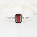 Minimalist Emerald Cut Side Stone Accent Garnet Engagement Ring - Additional view