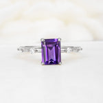Minimalist Emerald Cut Side Stone Accent Amethyst Engagement Ring - Additional view