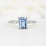 Minimalist Emerald Cut Side Stone Accent Aquamarine Engagement Ring - Additional view