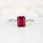 Minimalist Emerald Cut Side Stone Accent Ruby Engagement Ring - Additional view