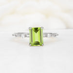 Minimalist Emerald Cut Side Stone Accent Peridot Engagement Ring - Additional view