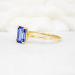 Minimalist Emerald Cut Side Stone Accent Sapphire Engagement Ring - Additional view