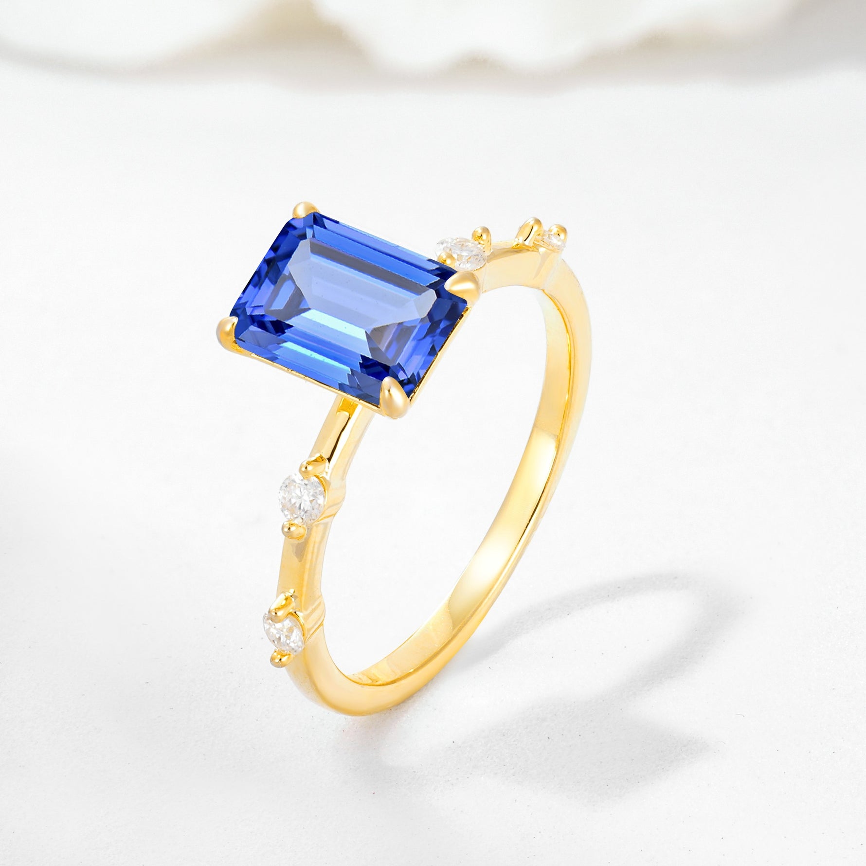 Minimalist Emerald Cut Side Stone Accent Sapphire Engagement Ring - Additional view