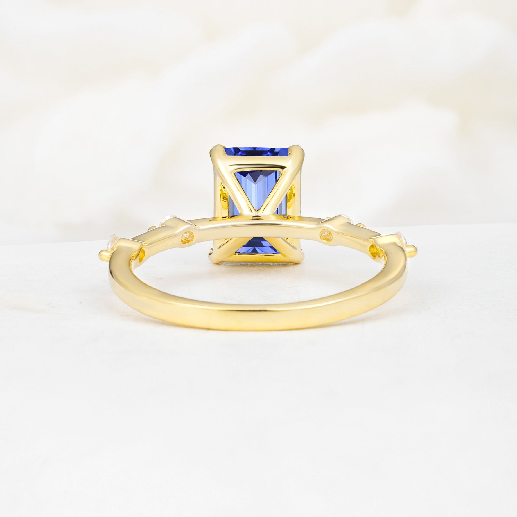 Minimalist Emerald Cut Side Stone Accent Sapphire Engagement Ring - Additional view