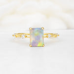 Minimalist Emerald Cut Side Stone Accent Fire Opal Engagement Ring - Additional view