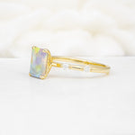 Minimalist Emerald Cut Side Stone Accent Fire Opal Engagement Ring - Additional view