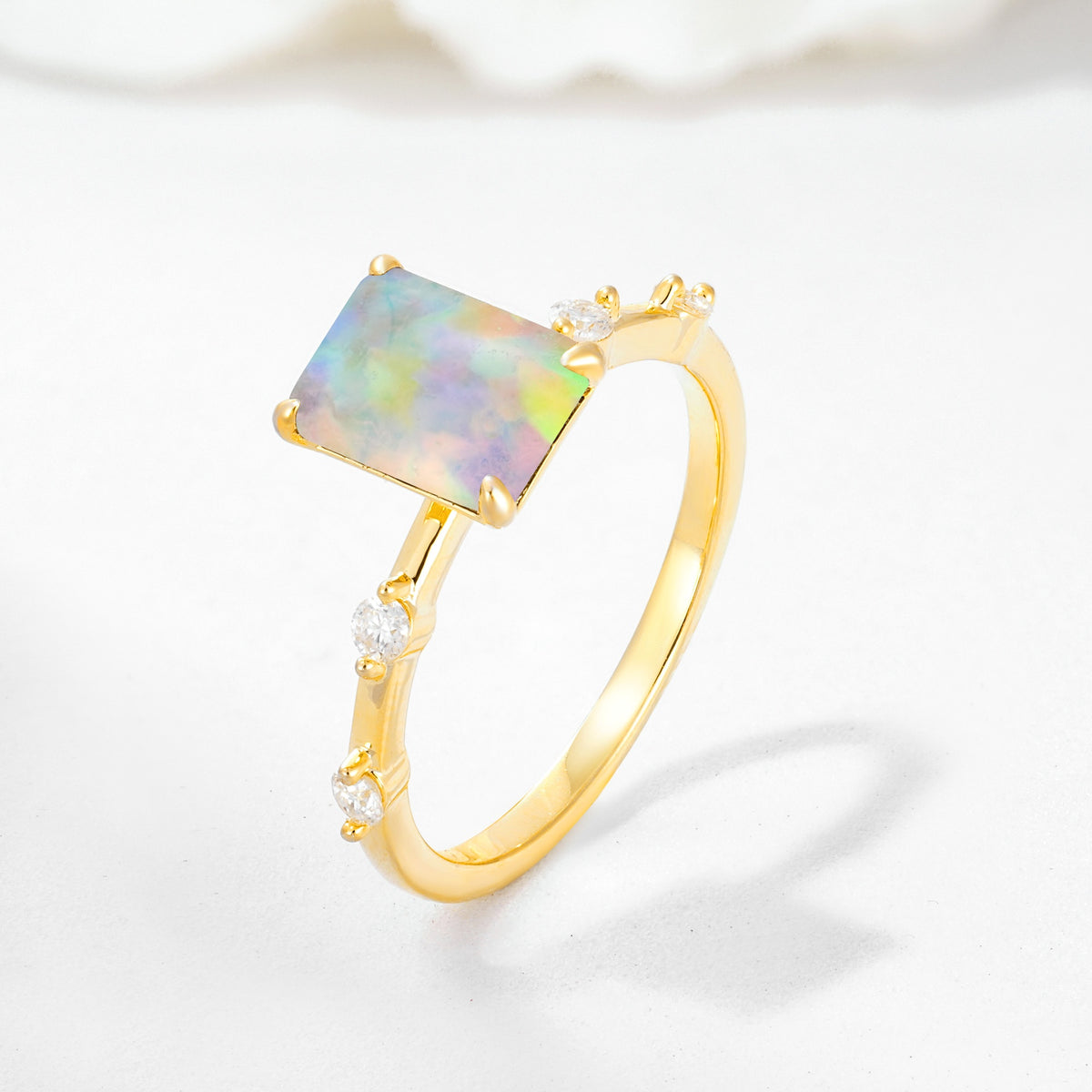Minimalist Emerald Cut Side Stone Accent Fire Opal Engagement Ring - Additional view