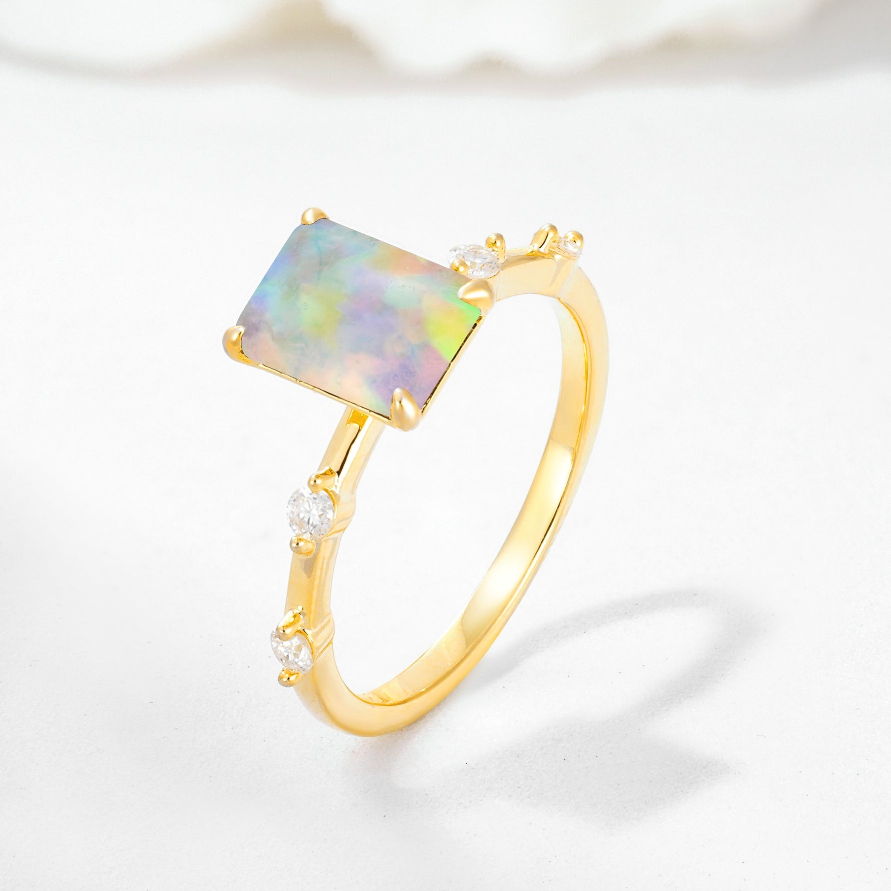 Minimalist Emerald Cut Side Stone Accent Fire Opal Engagement Ring - Additional view
