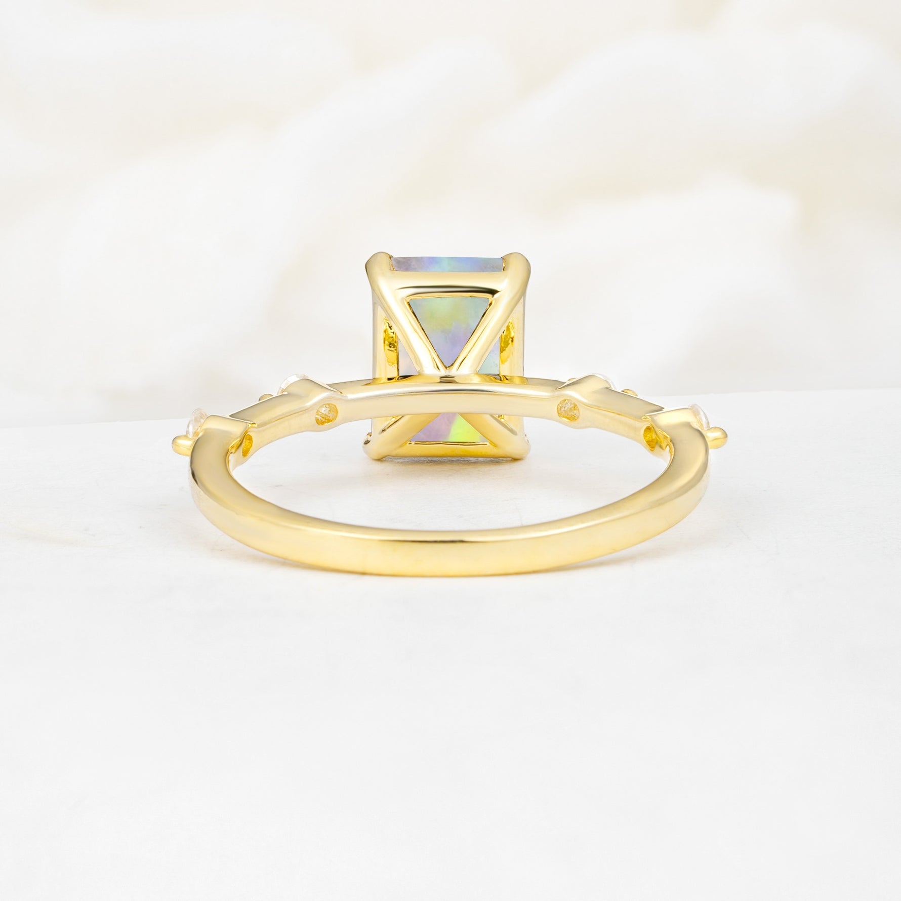 Minimalist Emerald Cut Side Stone Accent Fire Opal Engagement Ring - Additional view