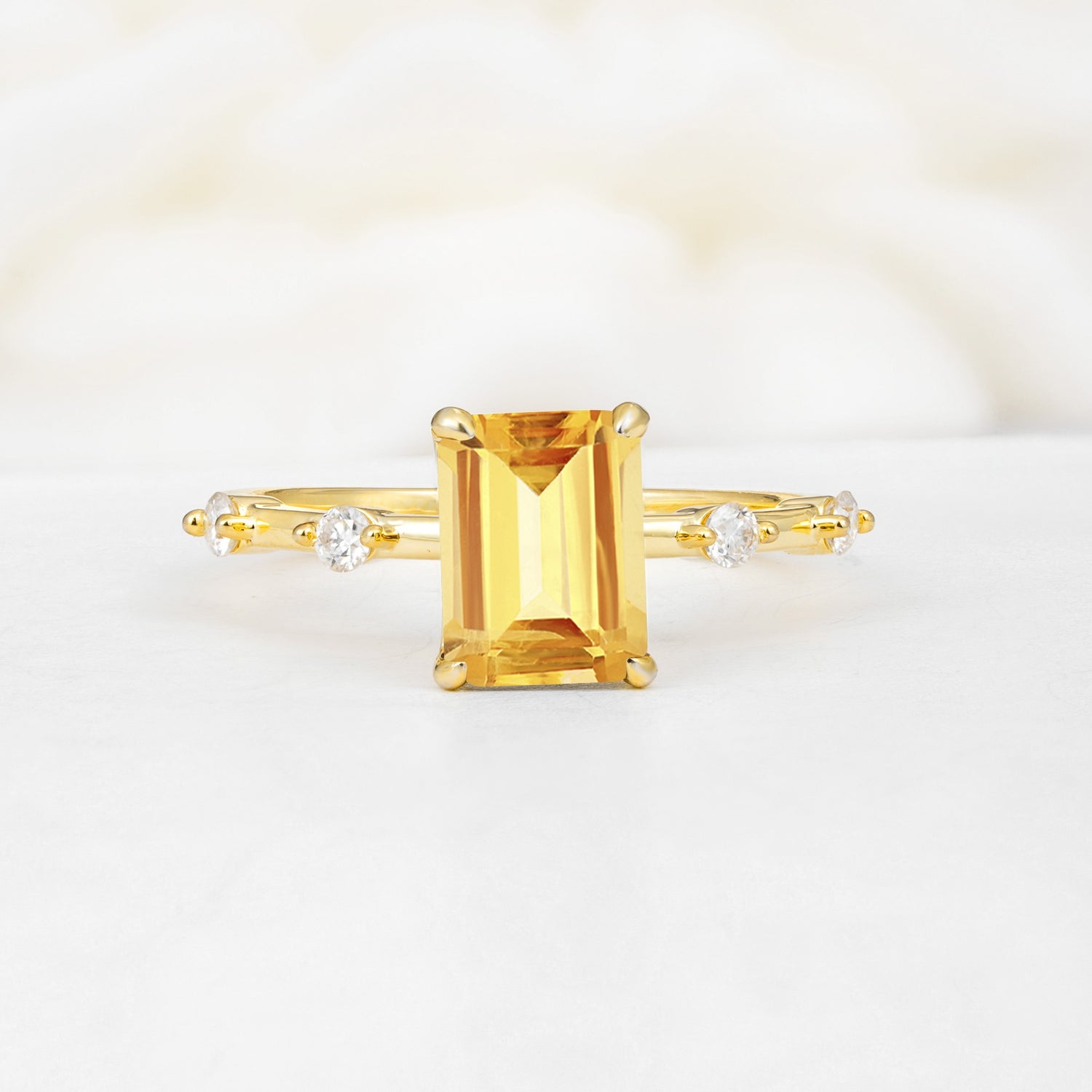 Minimalist Emerald Cut Side Stone Accent Citrine Engagement Ring - Additional view