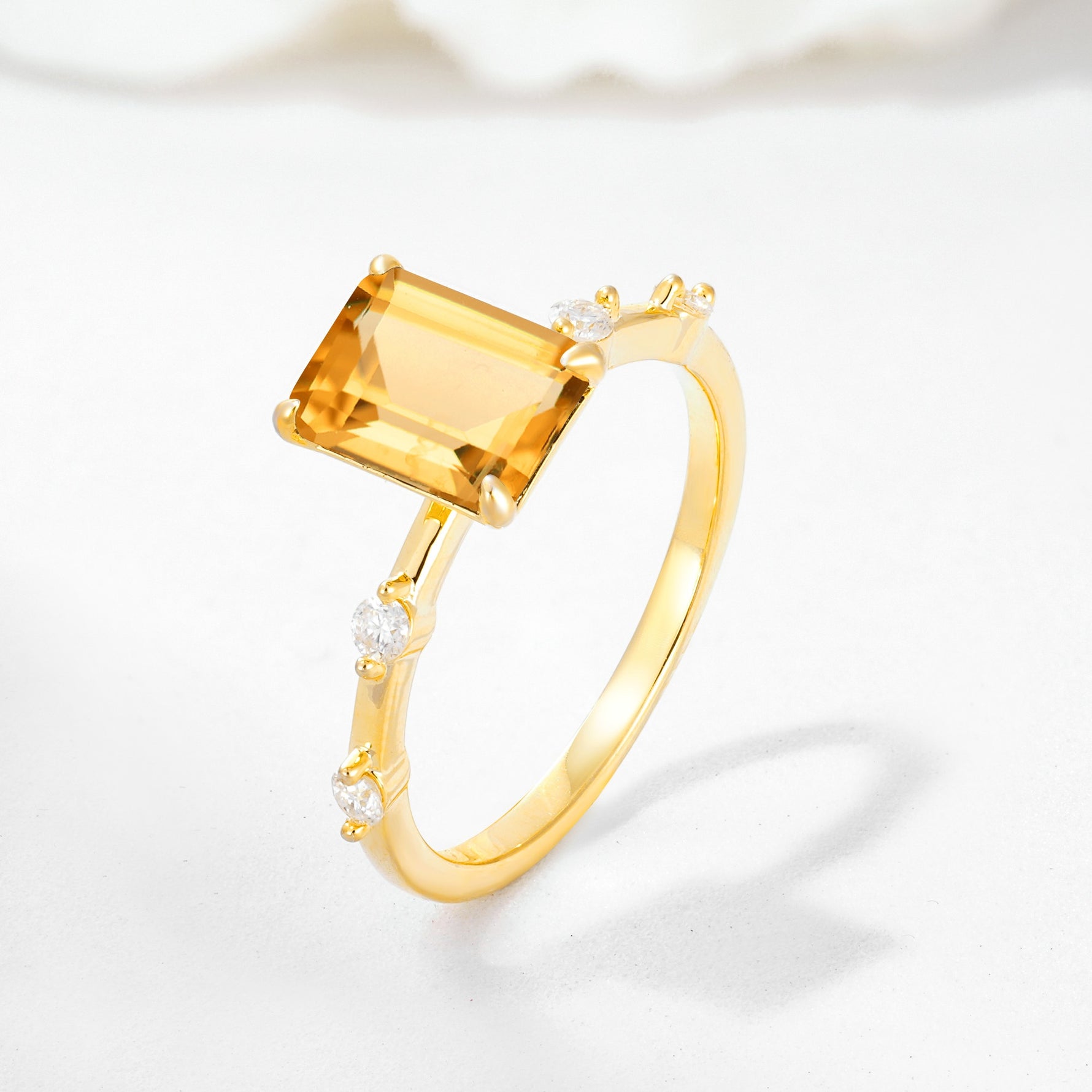 Minimalist Emerald Cut Side Stone Accent Citrine Engagement Ring - Additional view