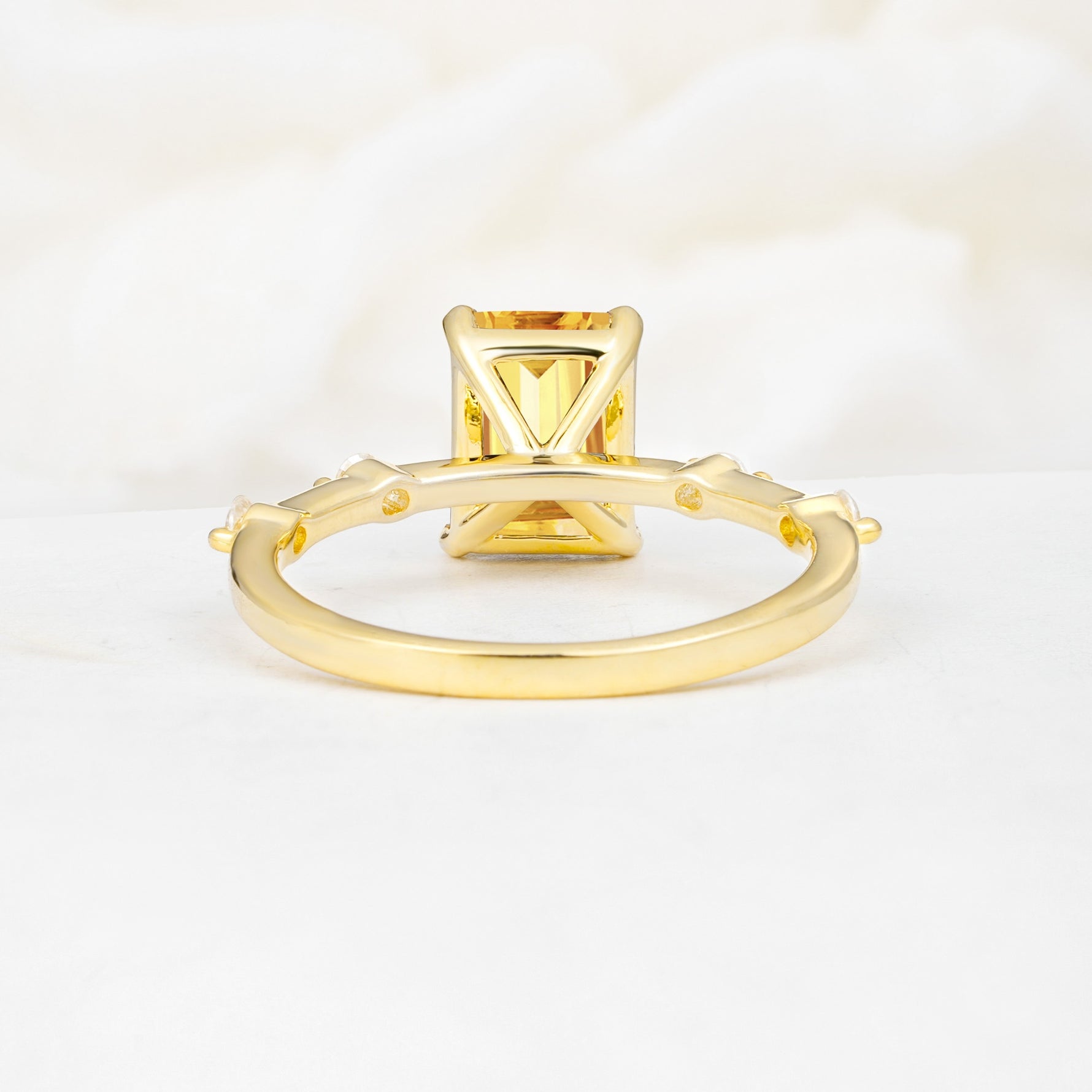 Minimalist Emerald Cut Side Stone Accent Citrine Engagement Ring - Additional view