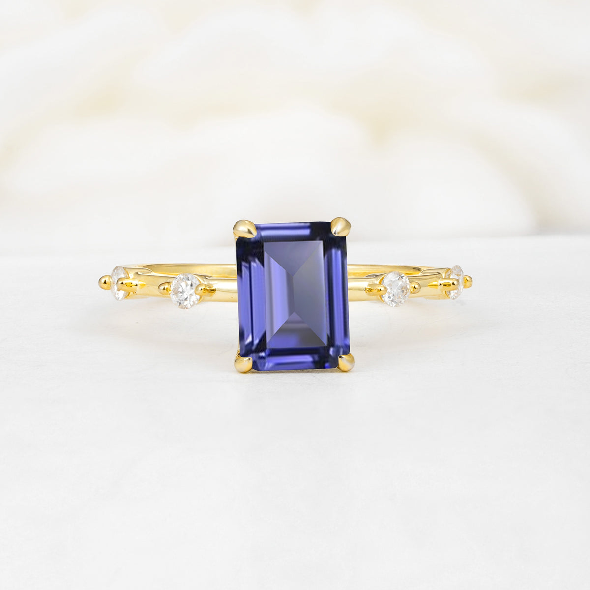Minimalist Emerald Cut Side Stone Accent Tanzanite Engagement Ring - Additional view