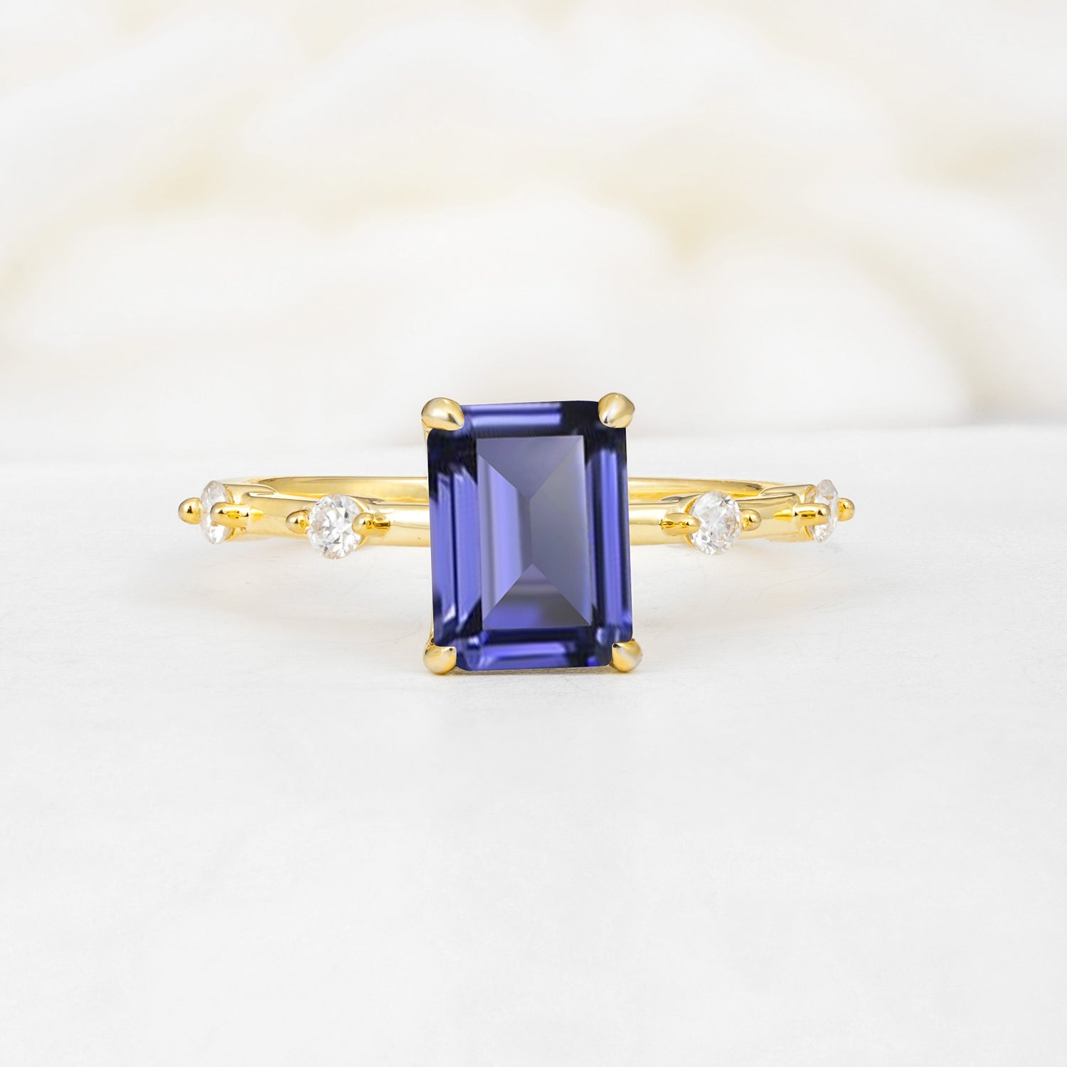 Minimalist Emerald Cut Side Stone Accent Tanzanite Engagement Ring - Additional view