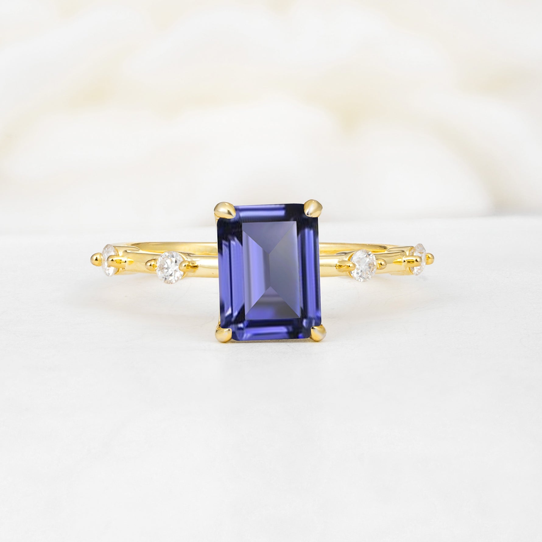 Minimalist Emerald Cut Side Stone Accent Tanzanite Engagement Ring - Additional view