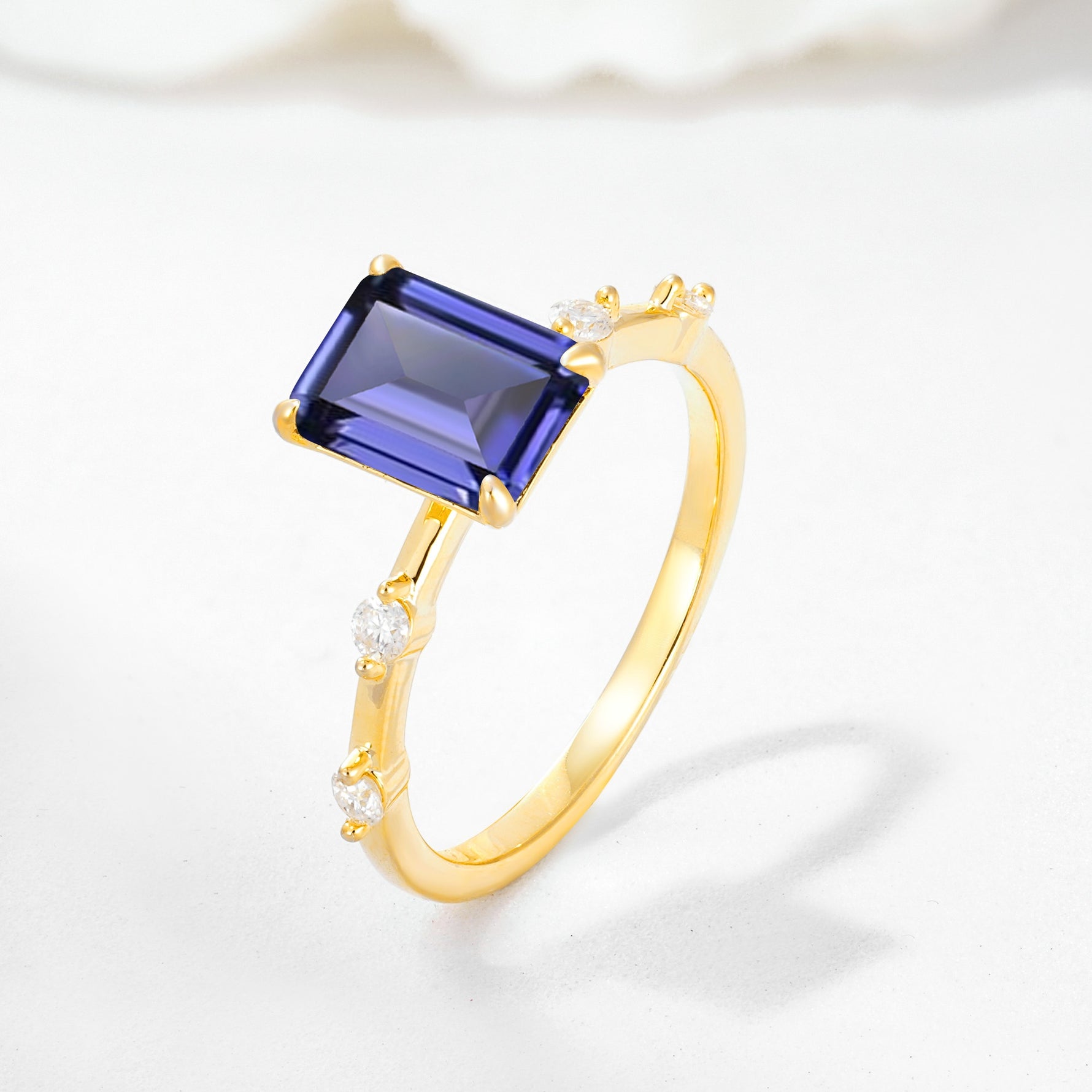 Minimalist Emerald Cut Side Stone Accent Tanzanite Engagement Ring - Additional view